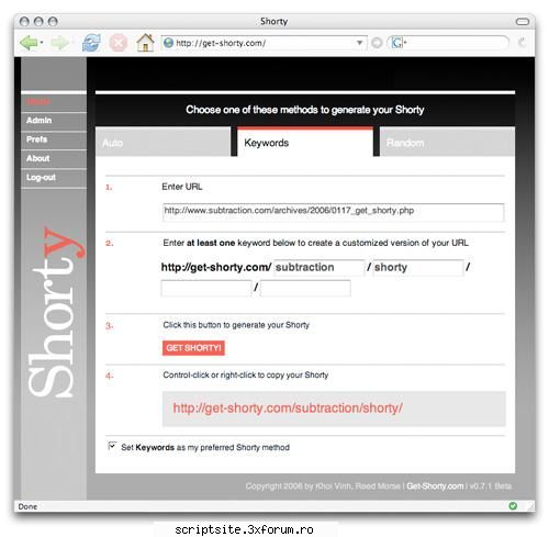 shorty este un simplu instrument pentru a crea mai scurte, link-uri să poată fi de la